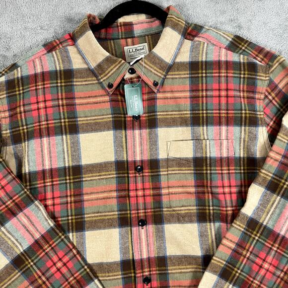 LL Bean Scotch Plaid Heavy Flannel Men's XL Apple Cinnamon Lumberjack NWT - Picture 2 of 12